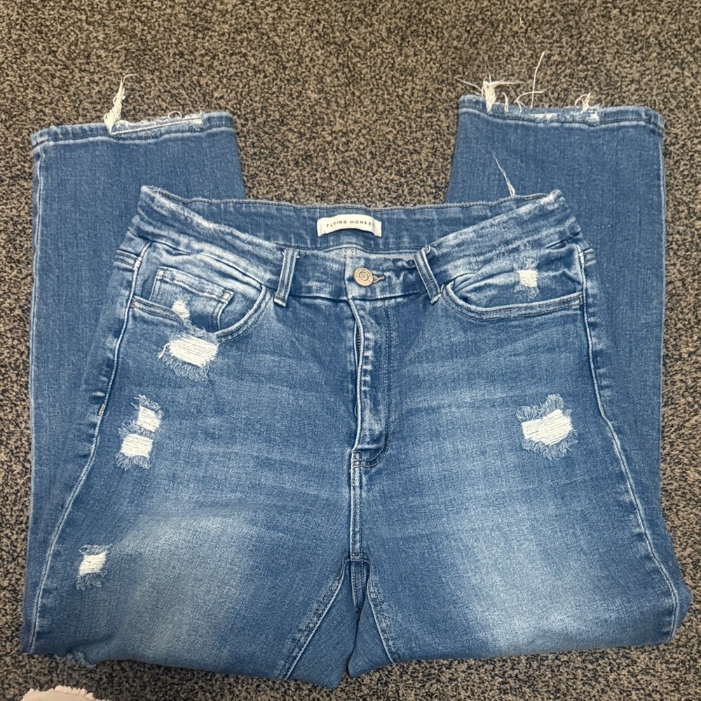 Flying Monkey Light Blue Distressed Straight Leg Jeans